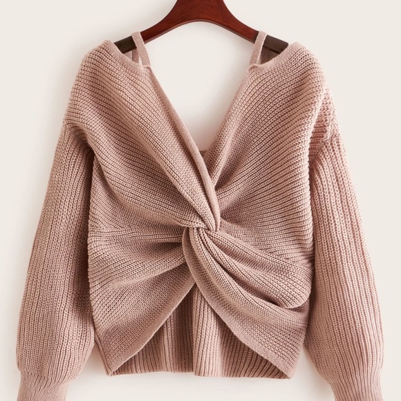 Sweaters - Reversible twist detail knit v neck fall sweater b